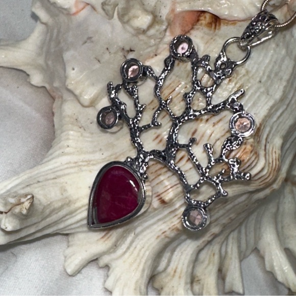 Sale* Ruby + pink quartz coral statement pendant/ car mirror charm - Picture 8 of 13